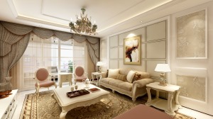 客厅沙发墙软包与壁纸石膏板组合造型，欧式家具搭配恰到好处。
