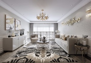顶面简单造型，电视墙沙发背景高级灰色漆，合理家具搭配，使整个空间看起来更高级。