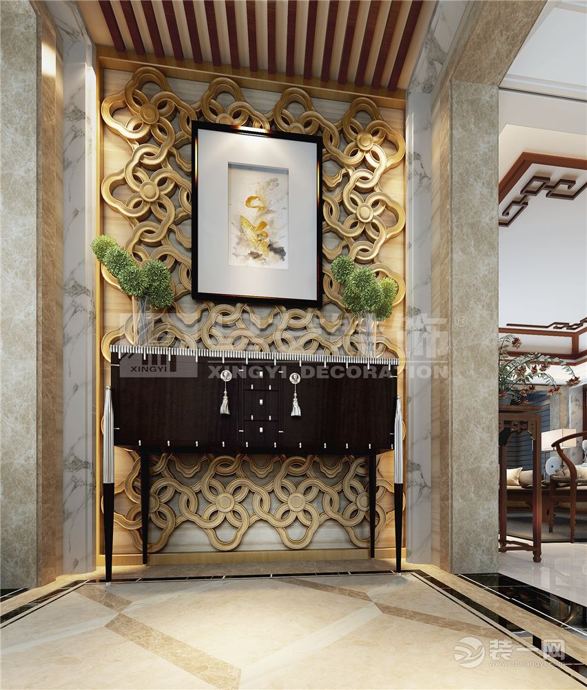  中海龙湾250平中式风格造价30万，砖、大理石、木线条