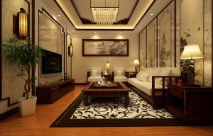 中式风格三居室客厅装修效果图图片
