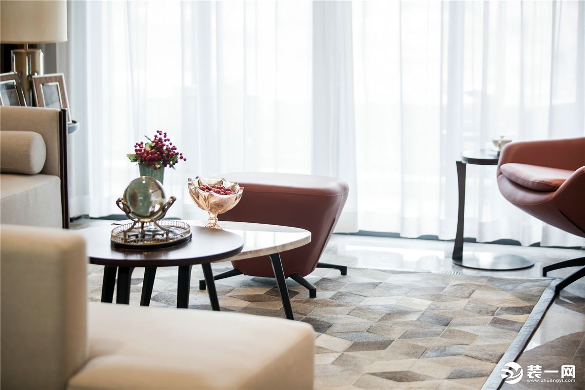 【千思装饰】180㎡新中式样板房+客厅 沙发 茶几 完美新中式实景样板房