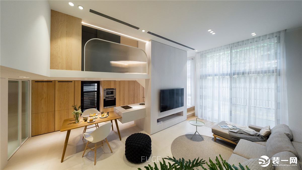 【千思装饰】loft简约设计+小复式客厅 沙发电视背景墙 装修效果图