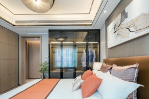 【千思装饰】180㎡新中式样板房+卧室 吊顶床 灯具完美新中式实景样板房