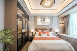 【千思装饰】180㎡新中式样板房+卧室 吊顶床 灯具完美新中式实景样板房