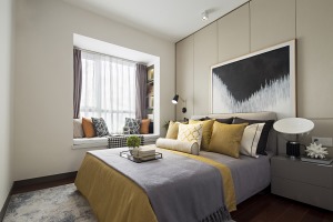 【千思装饰】89㎡简约风格+卧室 飘窗装修效果图案例