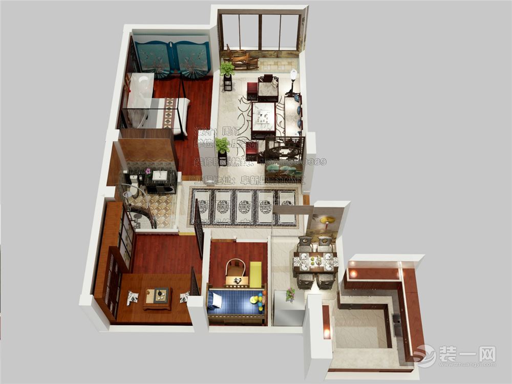 103平二居室中式风格装修效果图