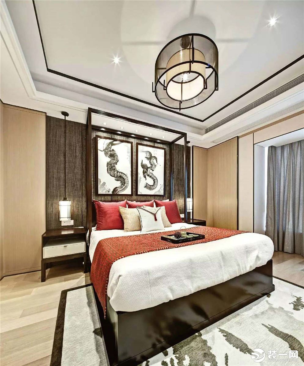 卧室 润恒尚园130平三居室新中式风格装修效果图