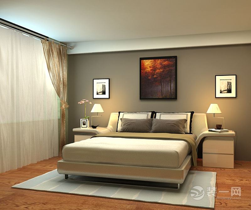 略带安静的彩色墙漆与温暖的床品形成统一的风格。