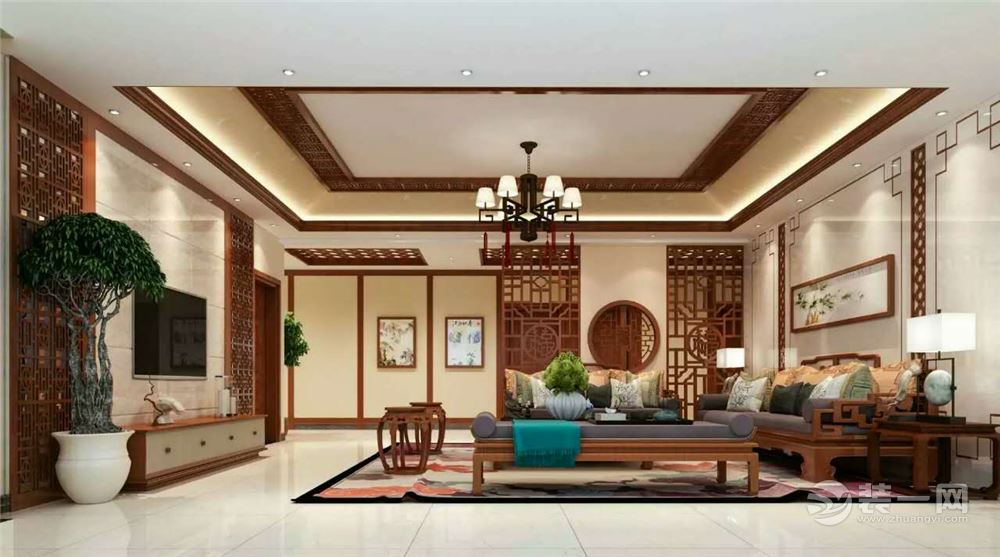 中地翡翠湾150平米中式风格15万豪装客厅吊灯