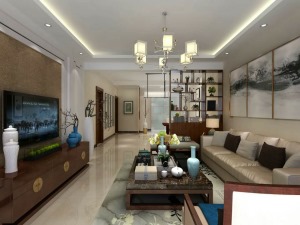 中地翡翠湾150平米中式风格15万豪装客厅