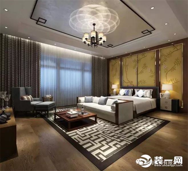 中信森林湖别墅现代新中式风格卧室效果图