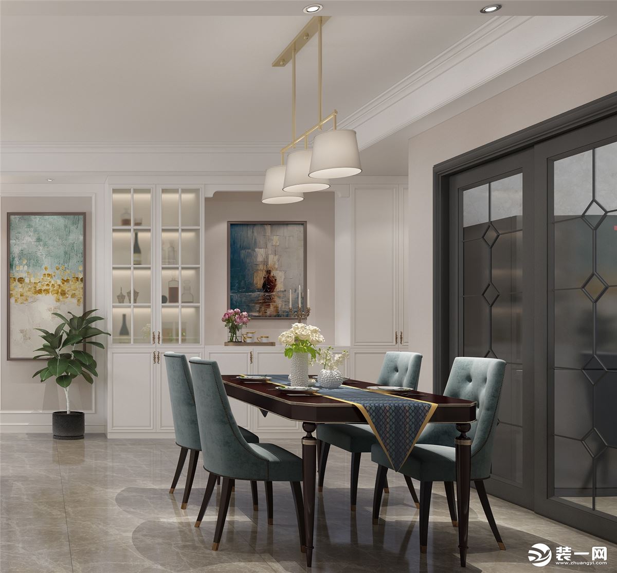 龙光玖龙湾118㎡三居室简美风格餐厅装修效果图