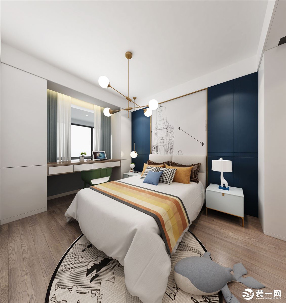 星星凯旋国际218㎡四居室现代简约卧室装修效果图