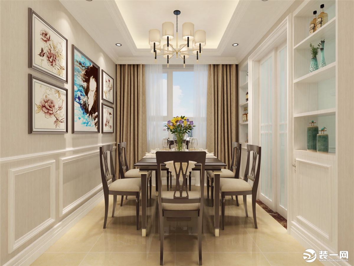怡翠晋盛御园127㎡二居室现代美式风格餐厅装修效果图