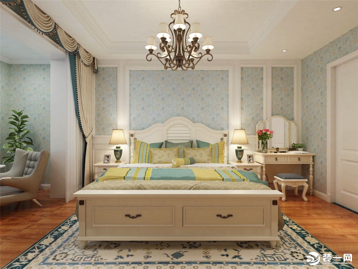 怡翠晋盛御园127㎡二居室现代美式风格卧室装修效果图
