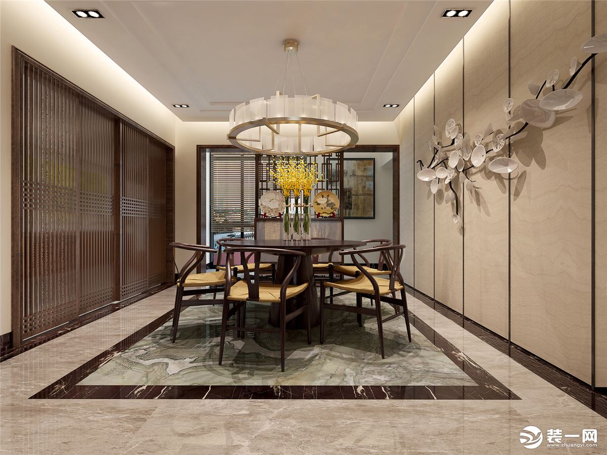 御金沙250㎡平层新中式餐厅装修效果图
