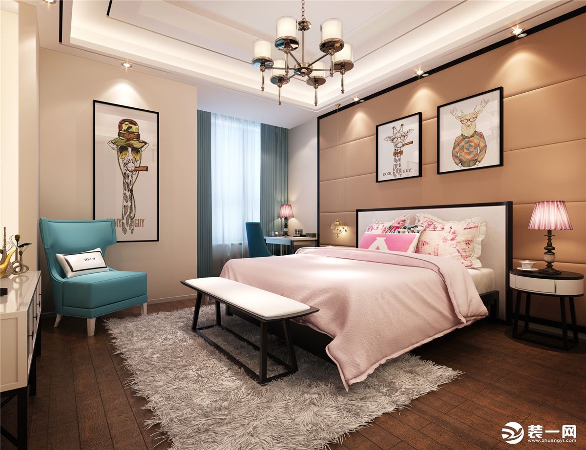 应元大厦100㎡三居室现代新中式女孩房装修效果图