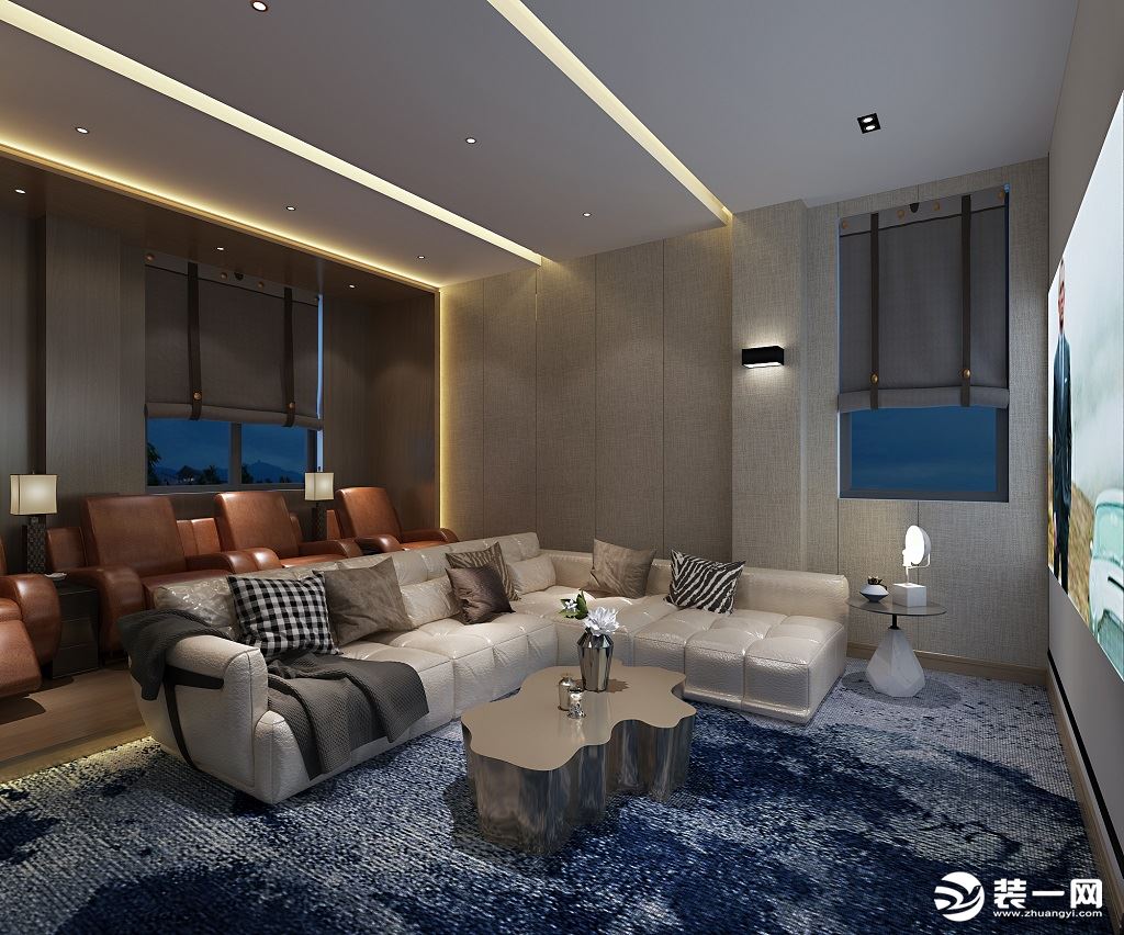 燊荣豪庭631㎡别墅现代新中式多媒体室装修效果图