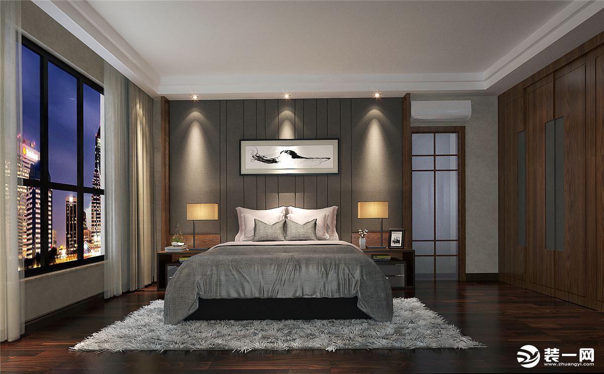 奥园150平方三居室现代中式卧室装修设计案例