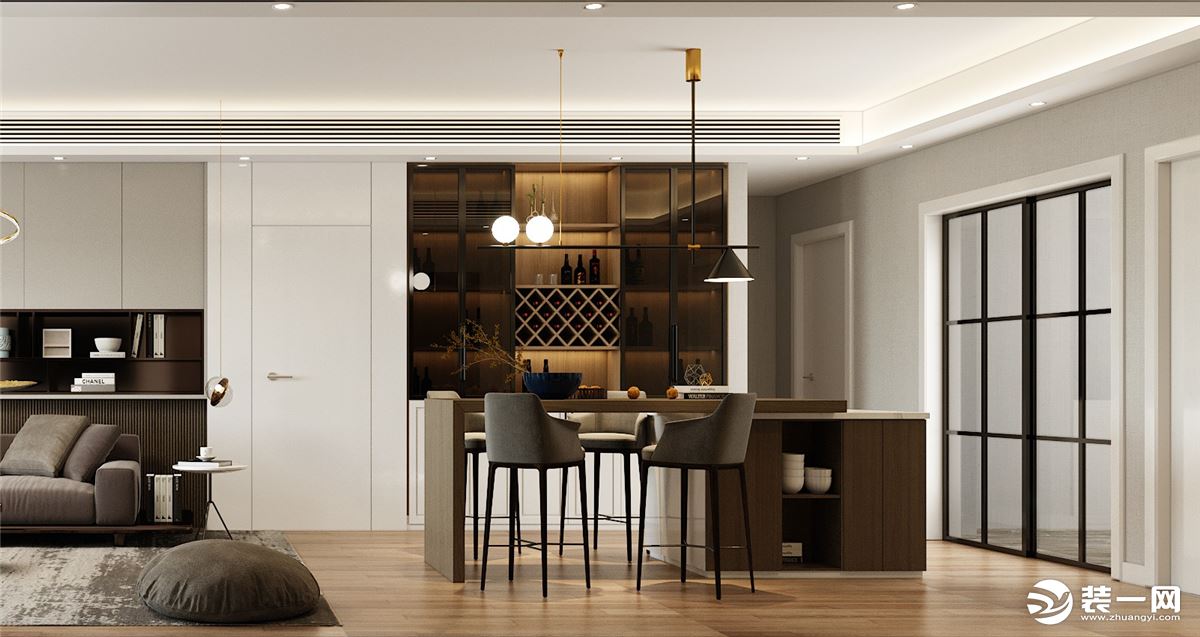 保利中汇200平米装修四居室现代简约风格吧台设计案例