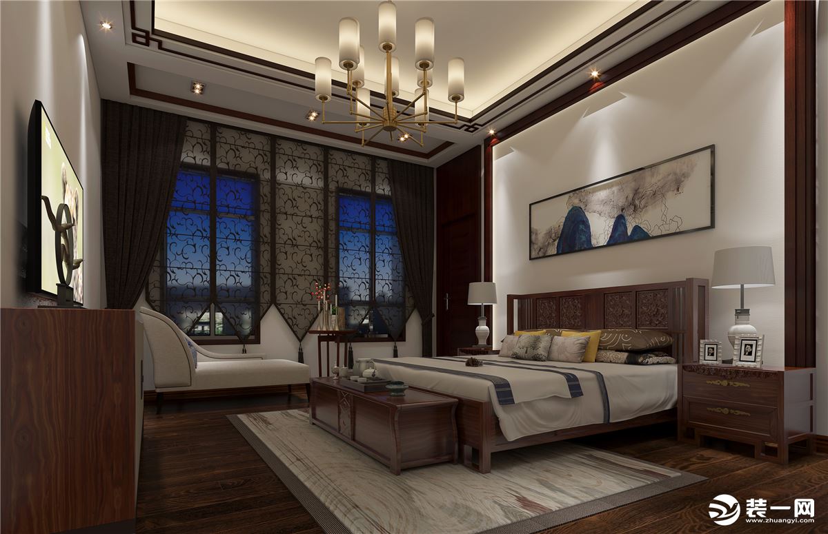 顺德自建房980㎡新中式风格卧室装修案例
