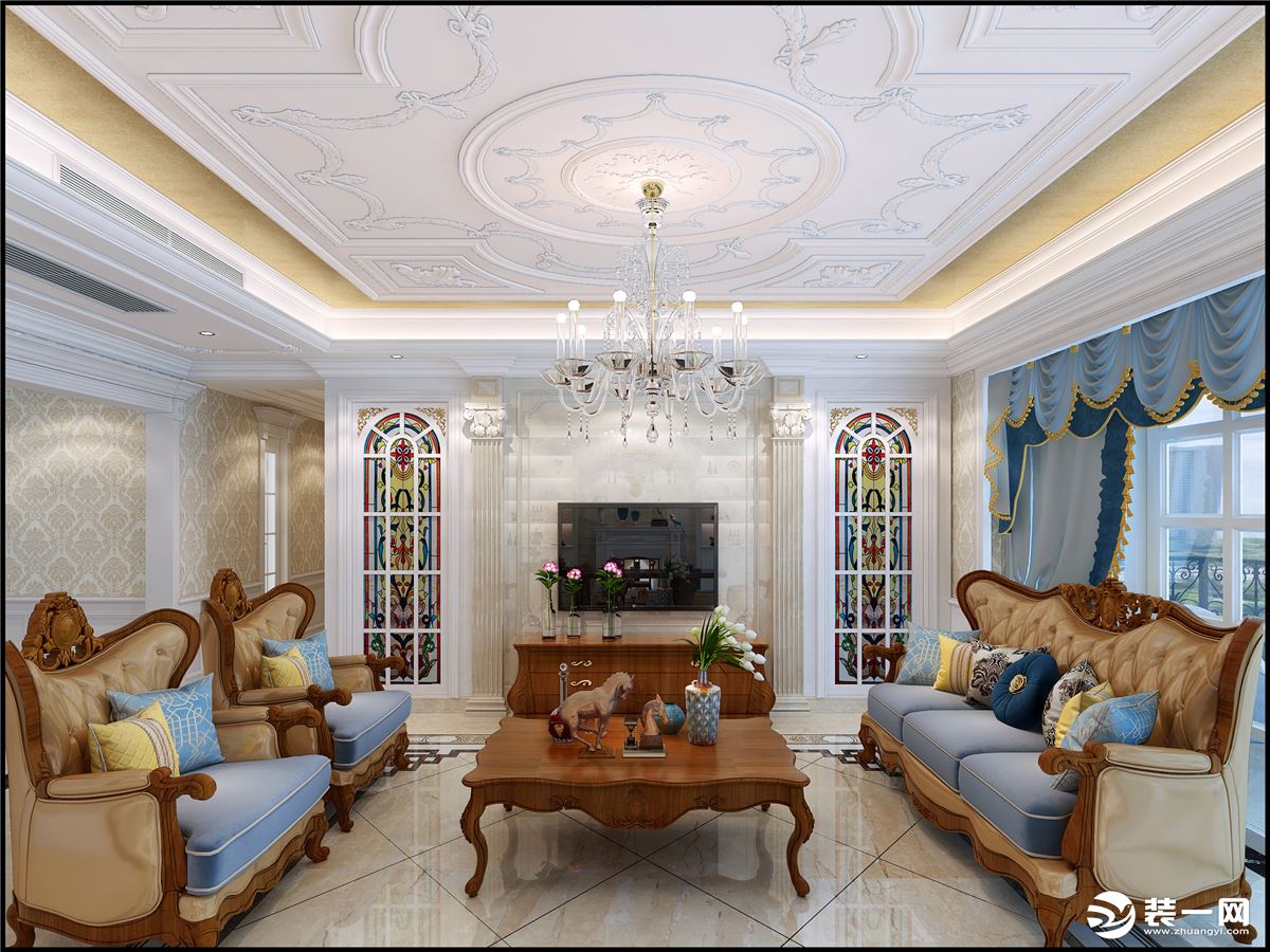 财神万利公馆 280㎡四居室欧式古典风格客厅案例效果图