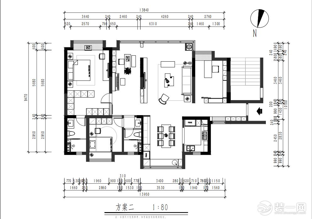 新城璟城124㎡三居室現(xiàn)代簡約平面規(guī)劃圖