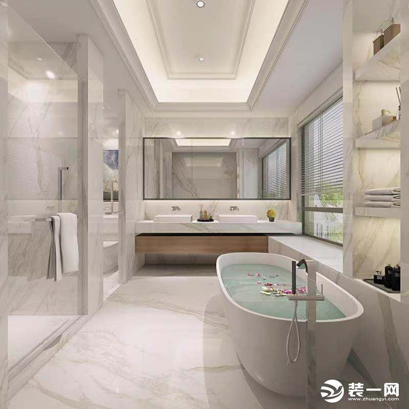 卫浴间通过简欧元素的使用，塑造出一种时尚而大气，简单却又意味无穷的家居体验。