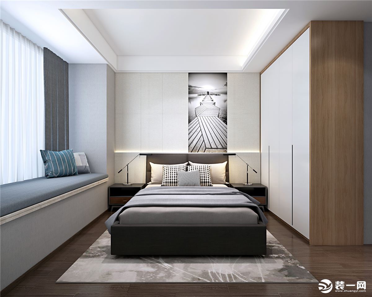 满足基本功能、保证整个房间的舒适性同时利用落地窗将最佳的采光引入，增加房间的舒适度。