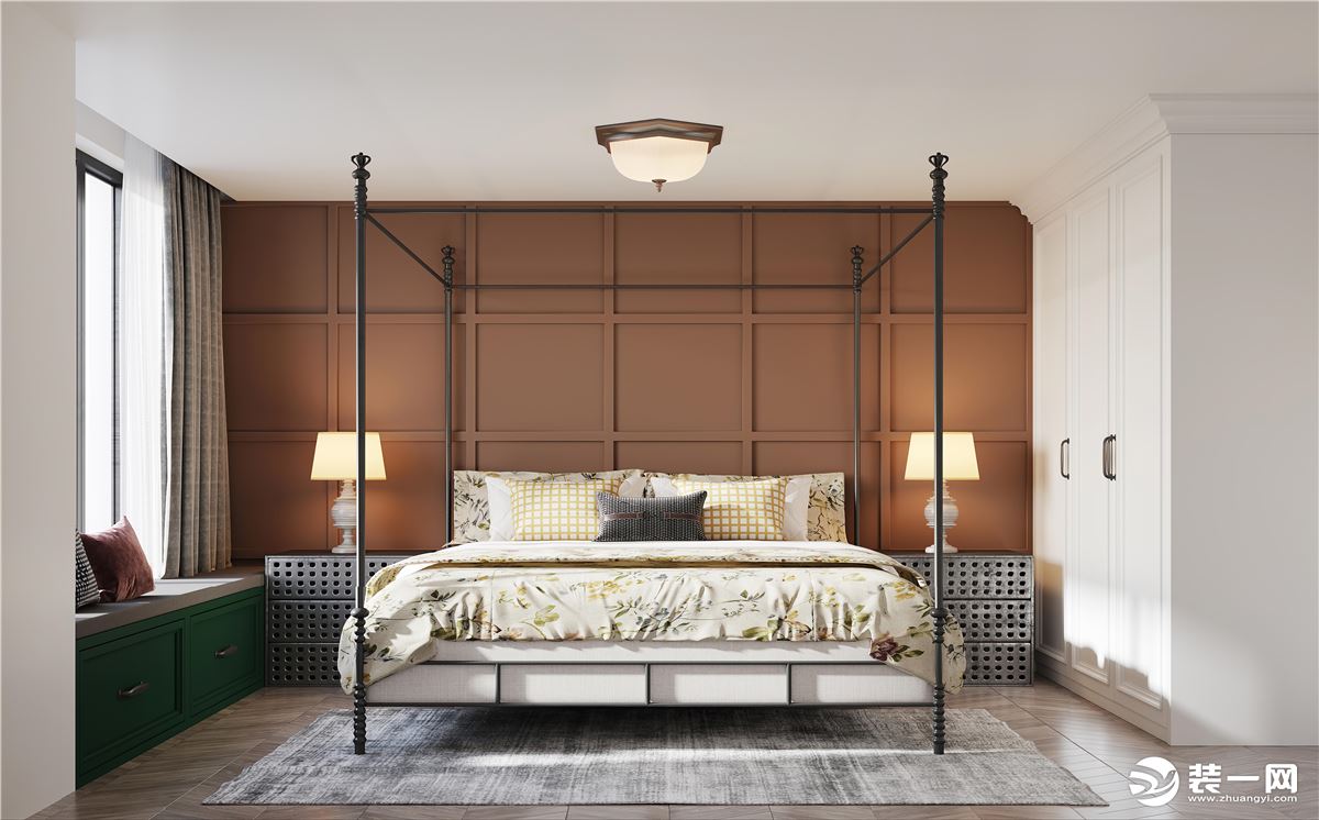 主卧则极尽舒适；提高居住舒适度。以橘色作为卧室色彩基调，浪漫而热情。