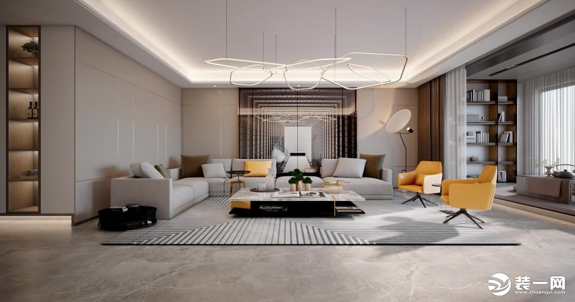 客厅纯净而倍显高级感的配色， 简约中流露出当代美学， 空间气质在静宁安详中脱颖而出；