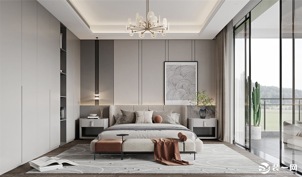 卧室的设计力求简洁、干净，以自然木质的材料作为空间主轴，在理性的线条结构之下，融入自然肌理。