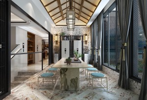 万科兰乔圣菲463㎡现代中式复式楼休闲室装修效果图