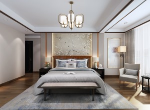 万科兰乔圣菲463㎡现代中式复式楼卧室装修效果图