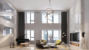 中信红树湾503㎡现代简约复式楼客厅装修效果图