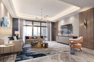 金域天下125㎡三居室现代轻奢风格客厅装修效果图