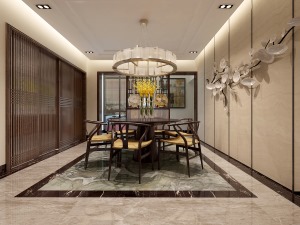 御金沙250㎡平层新中式餐厅装修效果图