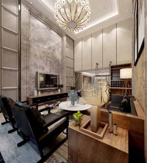 御金沙250㎡平层新中式客厅装修效果图
