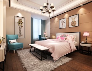 应元大厦100㎡三居室现代新中式女孩房装修效果图