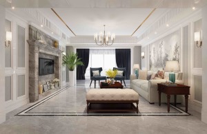 顺德华侨城194㎡四居室现代美式风格装修案例
