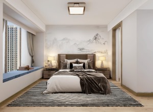 保利海德124㎡四居室新中式风格卧室装修案例
