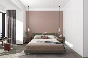 卧室明亮通透，床头背景用了粉色调，让整个房间感觉温馨！