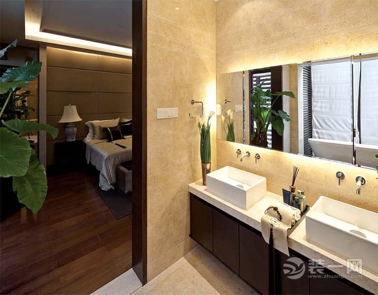 【现代中式】别墅+卧室+浴室效果图