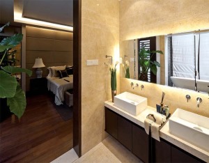 【现代中式】别墅+卧室+浴室效果图