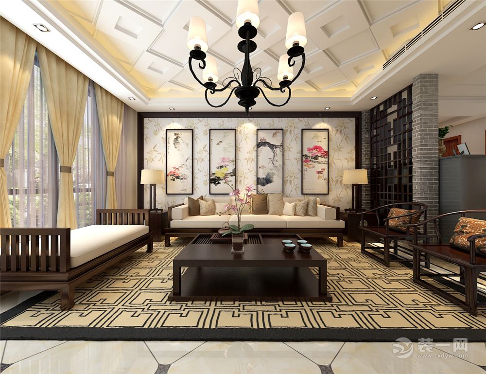 中式风格要点：中国风的构成主要体现在传统家具(多为明清家具为主)、装饰品及黑、红为主的装饰色彩上。室