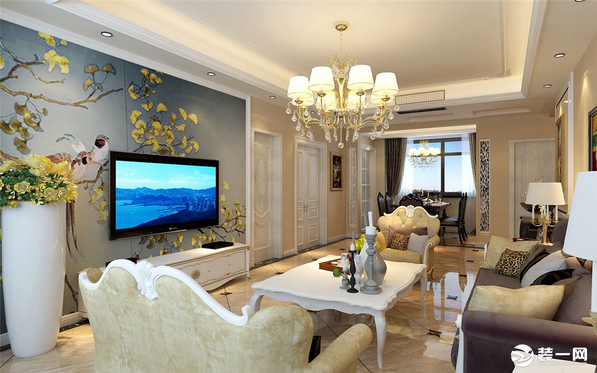 泰晤士小镇136平欧式风格三居大包15.3万客厅电视背景墙