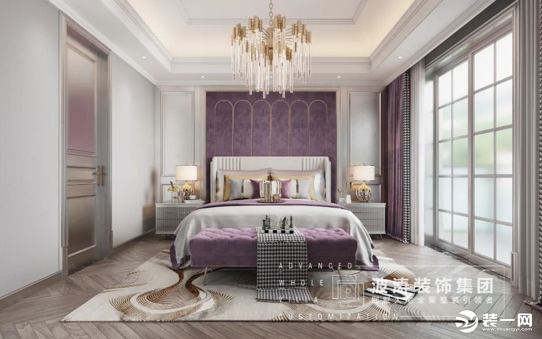 女孩房的设计避免了同一色调的寡淡，以“灰+紫”色调营造舒适的休憩氛围