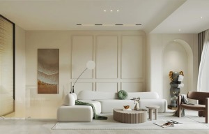 暖色的空间基调，通过对墙面及地面的设计处理，配合装饰物，调整空间的原始面貌，刻画出简洁有力的空间环境