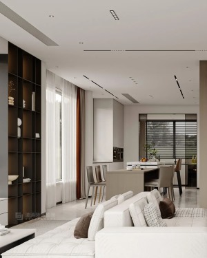 设计影响整个室内视觉的呈现，木质的温润与大理石的清冷，共同勾勒室内的简洁流畅。