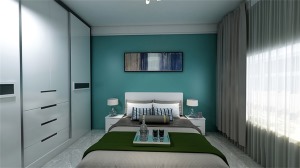 卧室是和客餐厅不同的是设计的比较暖一点，床头背景墙是给漆调了各个色，这个颜色非常不错。